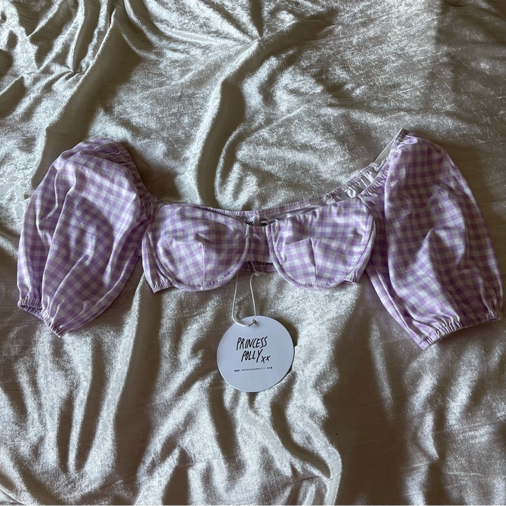 Purple cropped plaid top